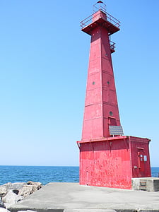 Michigan, világítótorony, piros, tó