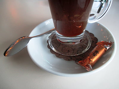 gastronomy, coffee, coffee glass, coffee with schnapps, candy, gottlieber lake café, gottlieber hüppen