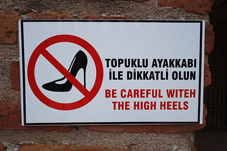 sign, high heel, footwear, stiletto, attention, be careful, warning Sign