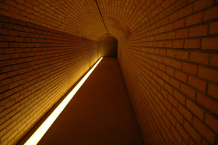 tunnel, suite, lumière, sombre, objectif, Gang, brique
