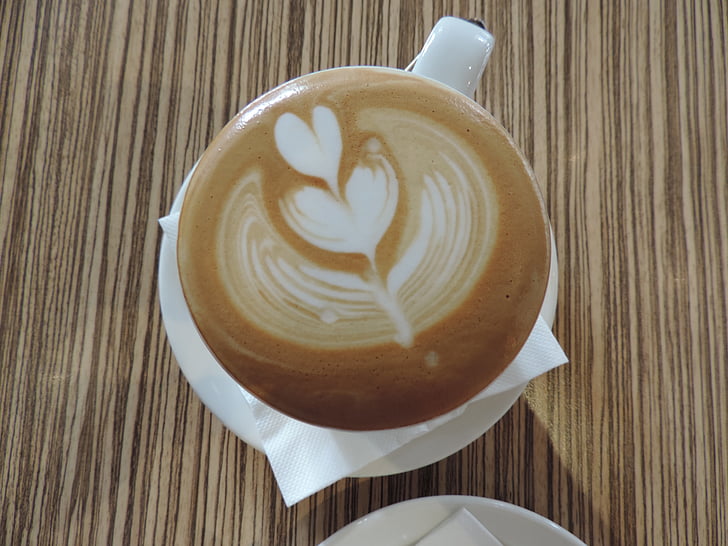 Café, latteart, heerlijke, hart, voedsel, liefde, kunst