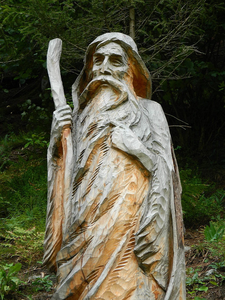 l'estàtua de, talla en fusta, fusta, un home, l'ancià