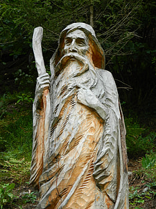 statuen af, træskæring, træ, en mand, den gamle mand