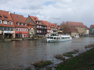 Bamberg, d'enviament, gira, turistes, petita Venècia, vaixell nàutica, casa