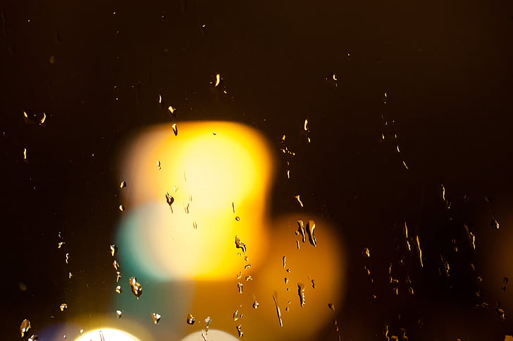 regn, DROPP, reflexer, refraktion, Orange, gul, oskärpa