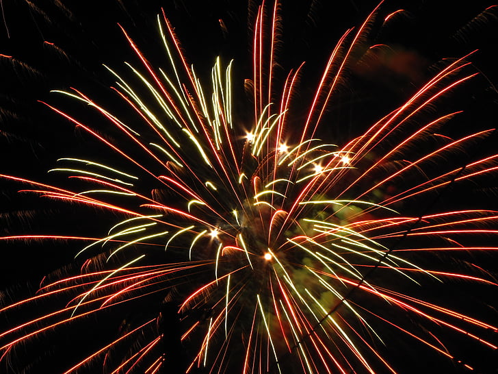 incêndios, artifício, fogos de artifício, colorido, festa, véspera de ano novo, justo