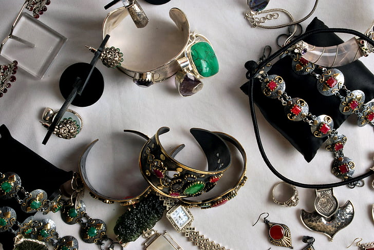 chunky, smykker, ædelsten, perler, Emerald, Ruby, Sapphire
