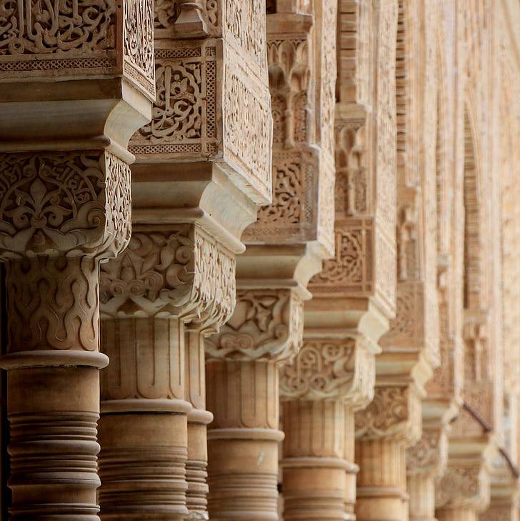 steinarbeid, Alhambra, Spania, Granada, mønster, dekorasjon, mauriske