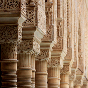 sten carving, Alhambra, Spanien, Granada, mönster, dekoration, moriska