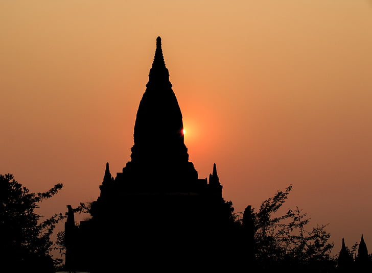 Burma, Myanmar, Asia, resor, turism, landskap, solnedgång