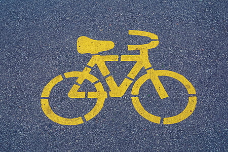 geltona, dviratis, iliustracija, dviratis, Betoninio grindinio plokštės, susisiekimas, gatvė