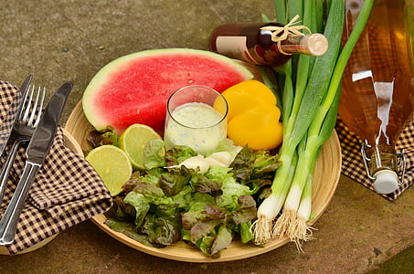 зеленый лук, лук-порей, Салат, Фриш, здоровые, витамины, Смешанный салат