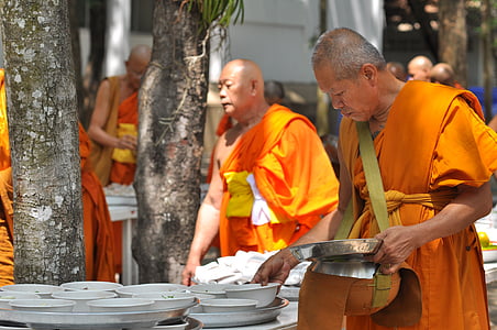 Buddyzm, angielski, buddyści, Tajlandia, jałmużnę