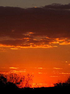 solnedgang, himmelen, oransje, lyse, glød, skyer, forgylte kanter