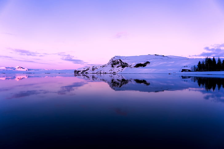 Island, bergen, sjön, floden, vatten, reflektioner, Sky
