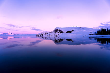 Islande, kalni, ezers, upes, ūdens, pārdomas, debesis