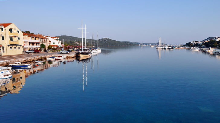 's ochtends, Dalmatië, 5 variabel met, nautische vaartuig, haven, zee, water