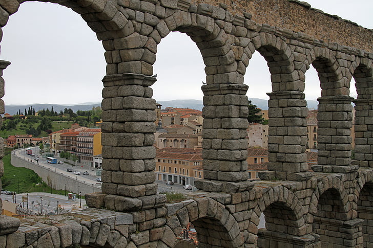 Segovia, Spania, vechi, Apeduct, roman, arc, punct de reper