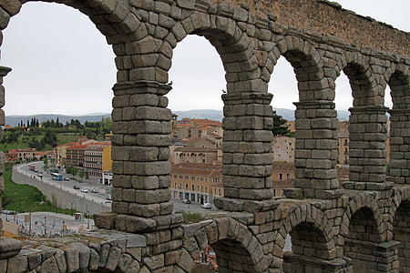segovia, spain, ancient, aqueduct, roman, arch, landmark