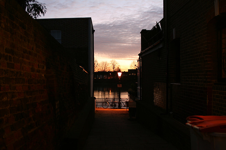 alleyway, günbatımı, karanlık, nehir, Londra, Richmond