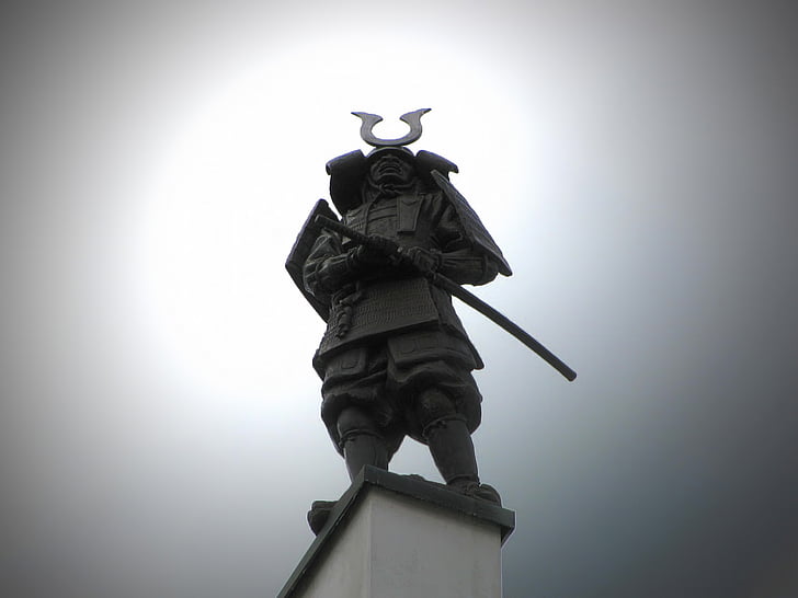 Statua, scultura, guerriero, Brno, sagoma, nuvoloso, supporto luce