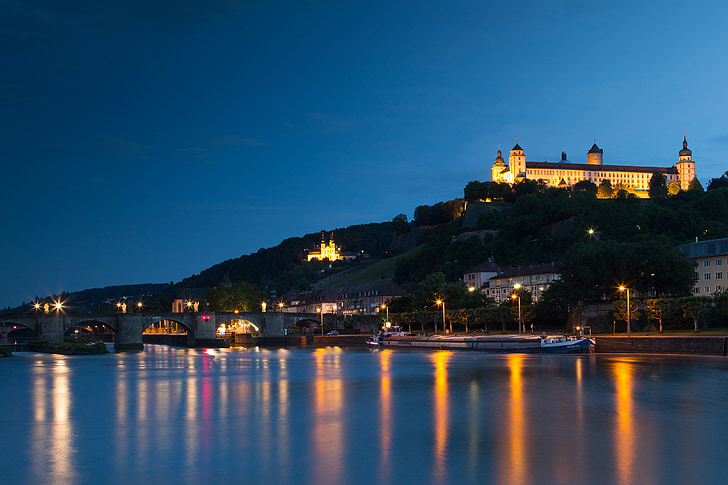 würzburg, fortress, castle, russian fortress, germany, main, night photograph