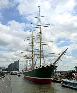 Hamburg, Landungsbrücken, hamn, Elbe philharmonic hall, fartyg
