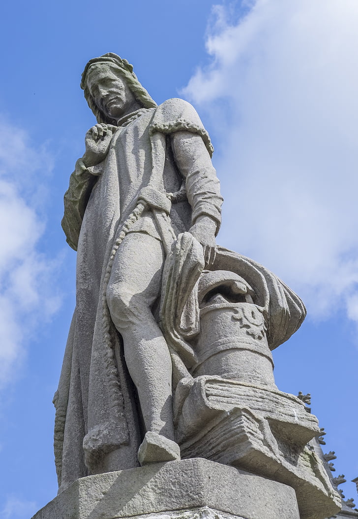 Jacob van maerlant, Statuia, sculptură în piatră, Damme bruges, arta, cer, poetul flamand