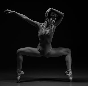 芭蕾舞女演员, 紧身, 平衡, 小贴士, 脚趾, 灰度, 人