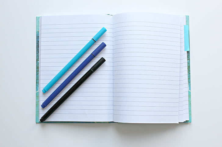 Notebook, kynät, muistiinpanot, Jätä, kirja, päiväkirja, Office