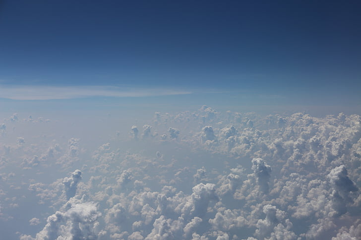 núvols, alt, avió, cel, horitzó, espai, futur