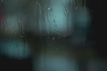 okno, vlhké, vody, detailné, fotografovanie, dážď, tmavé