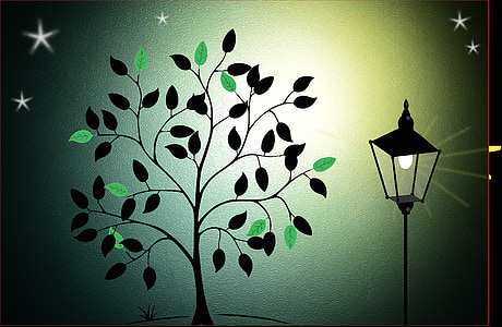 background, evening sky, night sky, lantern, tree, star