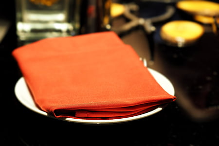 servilletas, toalla de mano, rojo, mesa de comedor, restaurante, comer
