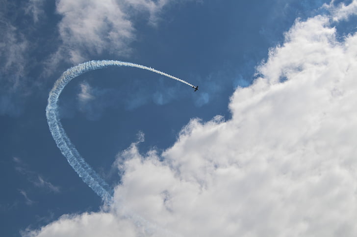 nubes, avión, acrobacias aéreas, función de bucle, cielo, volar, azul