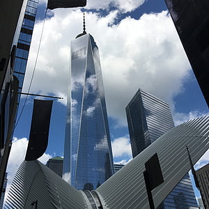nueva york, edificio, Centro de comercio mundial, Manhatten, vidrio, Memorial, nube - cielo