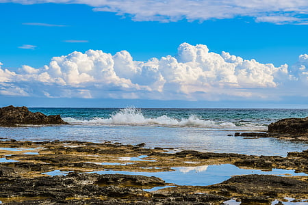 岩の海岸, 波, 空, 雲, 自然, 反射, アヤナパ