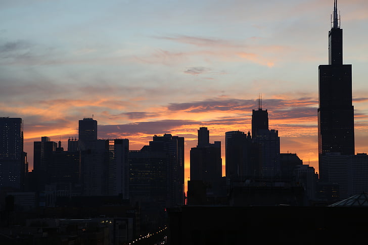 budovy, město, Panoráma města, Dawn, Centrum města, soumraku, venku