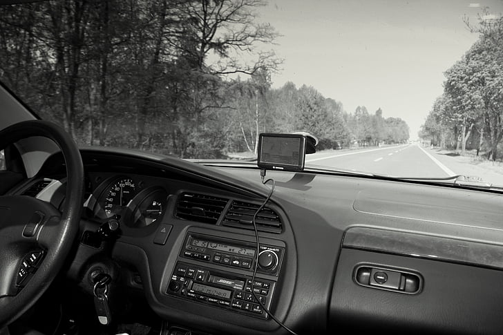 auto, travel, route, car, the vehicle, way, black and white