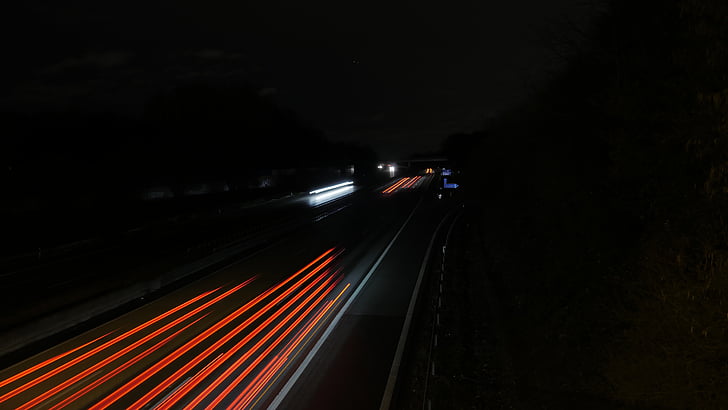 motorvej, nat, lys, lang eksponering, trafik, Spotlight, Tracer