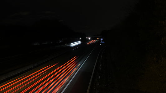 Autobahn, Nacht, Licht, Langzeitbelichtung, Verkehr, Spotlight, Tracer