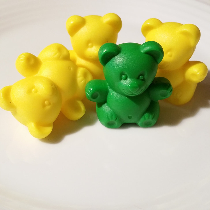 bear, bears, toys, children, green, yellow, plastic