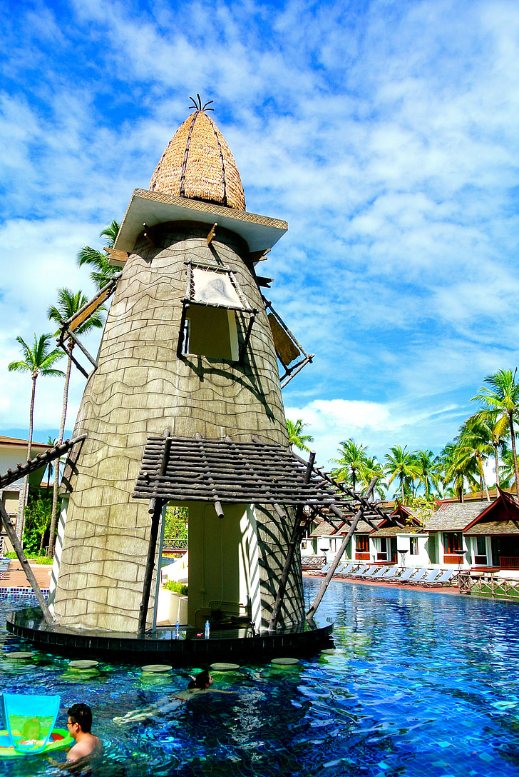 Pool bár, úszómedence, szabadtéri medence, Resort, Thaiföld, Khao lak, tengerparti