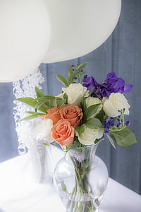 -de-rosa, flores, balões, Festival, casamento, pétalas, laranja