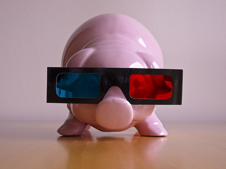 porquet, 3 dimensional, ulleres, Rosa, porc, cinema, 3D