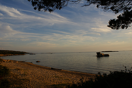 Korzički, Figari, more, zalazak sunca, plaža, brod, priroda