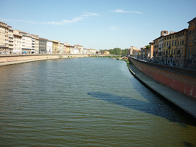 Pisa, Italija, Rijeka, most, u centru grada, Arno, zgrada