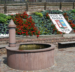 Fontana, kvety, kvetinový záhon, Piazza, Vigo di fassa, Taliansko