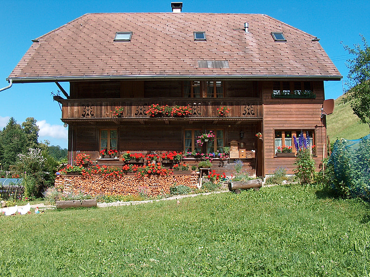 farmhouse, geranium, rustic, old house