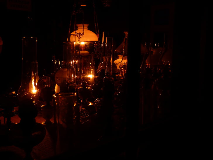 lempos, tamsoje, šviesos, tamsus, naktį, naftos, žvakės